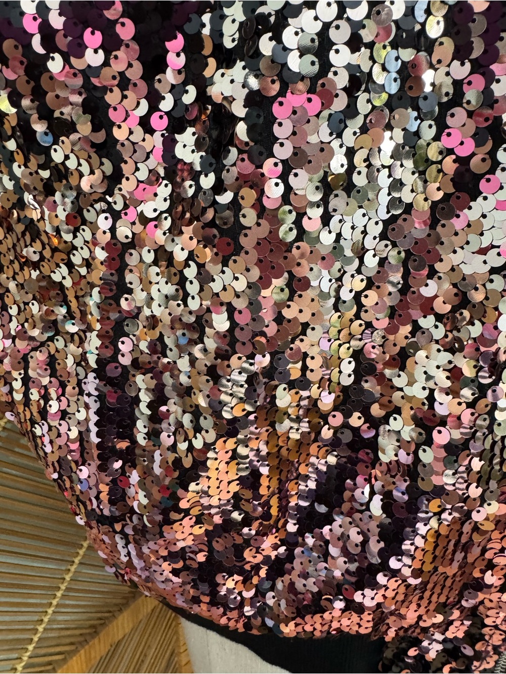 Forever 21 Ombré Pink and Gold Sequin Bomber Jacket, Size 2XL - Picture 7 of 12